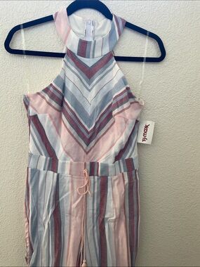 T.J.Maxx Pink, Light Blue & White Striped Halter Romper